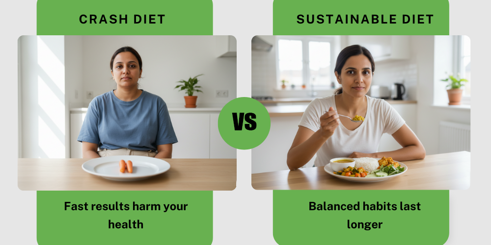 Know the difference between smart eating and crash diets for weight loss and health benefits.